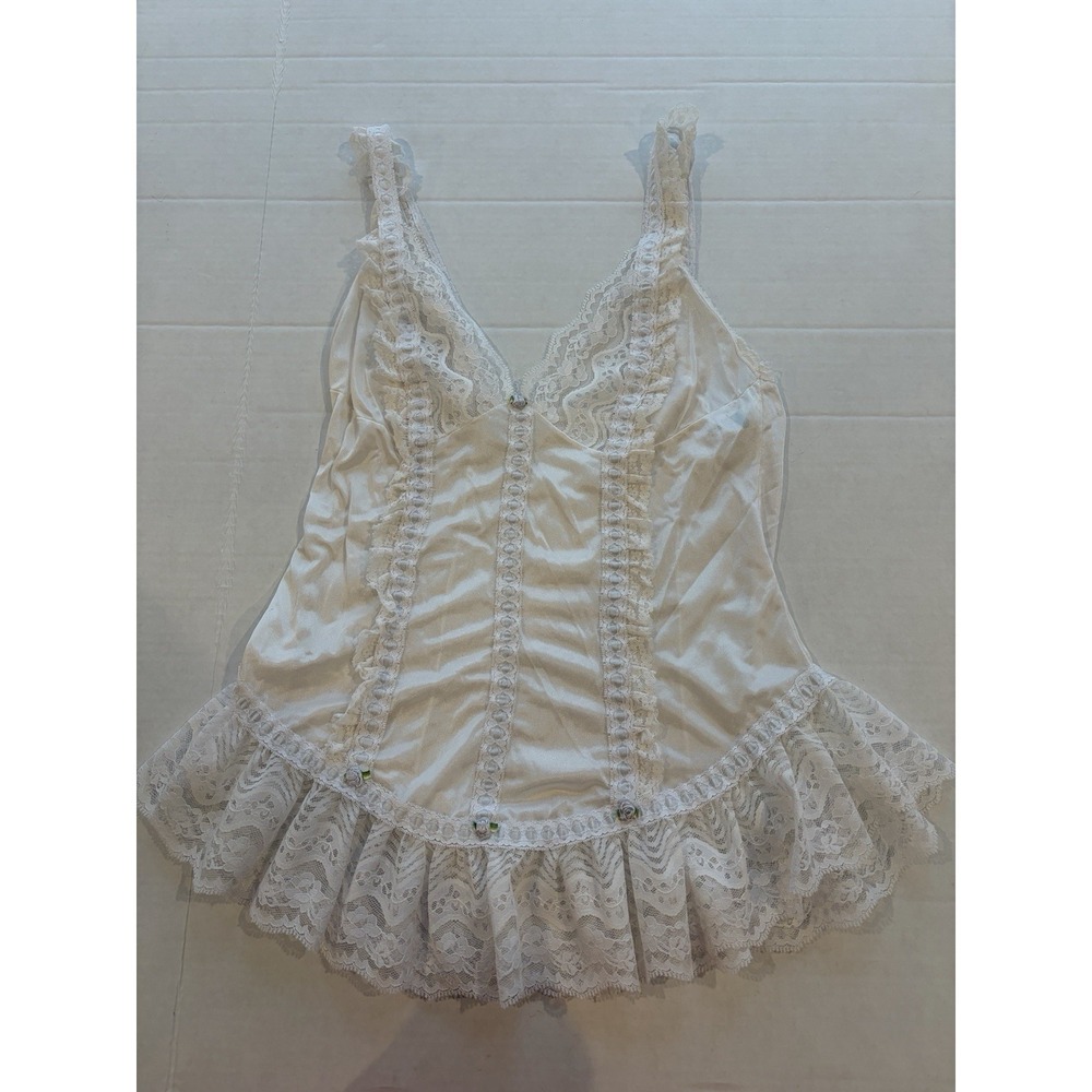 Tosca White Lace Vintage Camisole with White Trim Regular Size M Style 9408